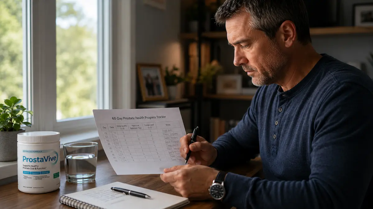Man marking health progress on calendar during supplement routine