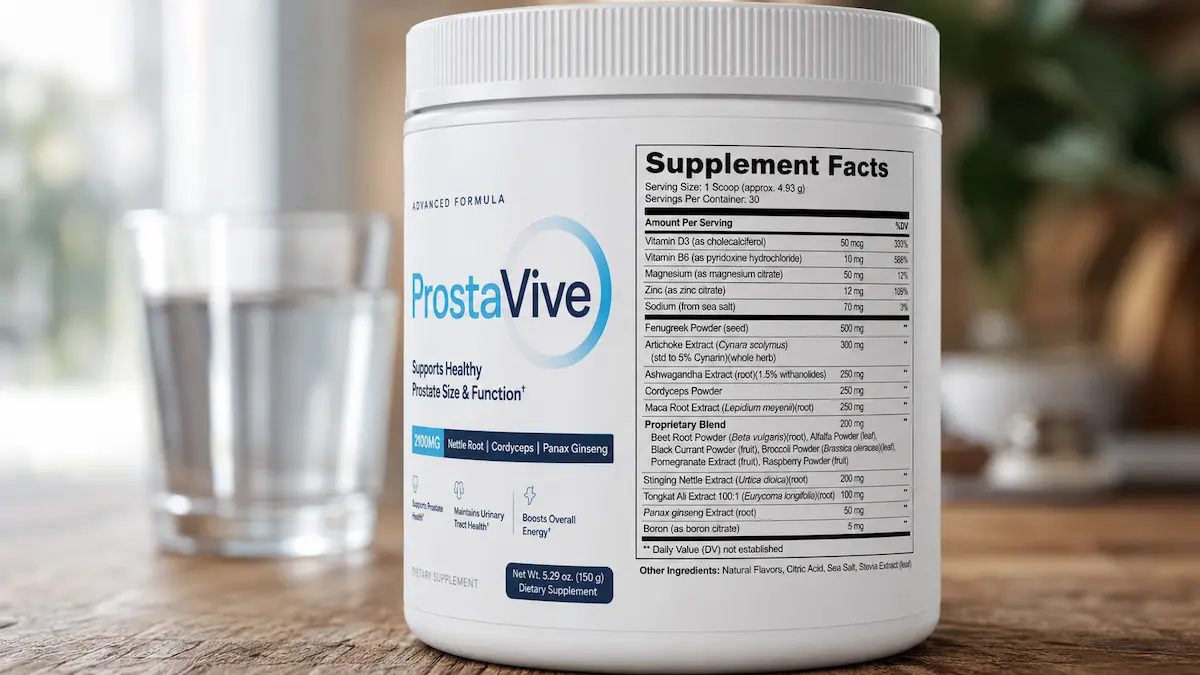 Close up image of ProstaVive supplement ingredients label